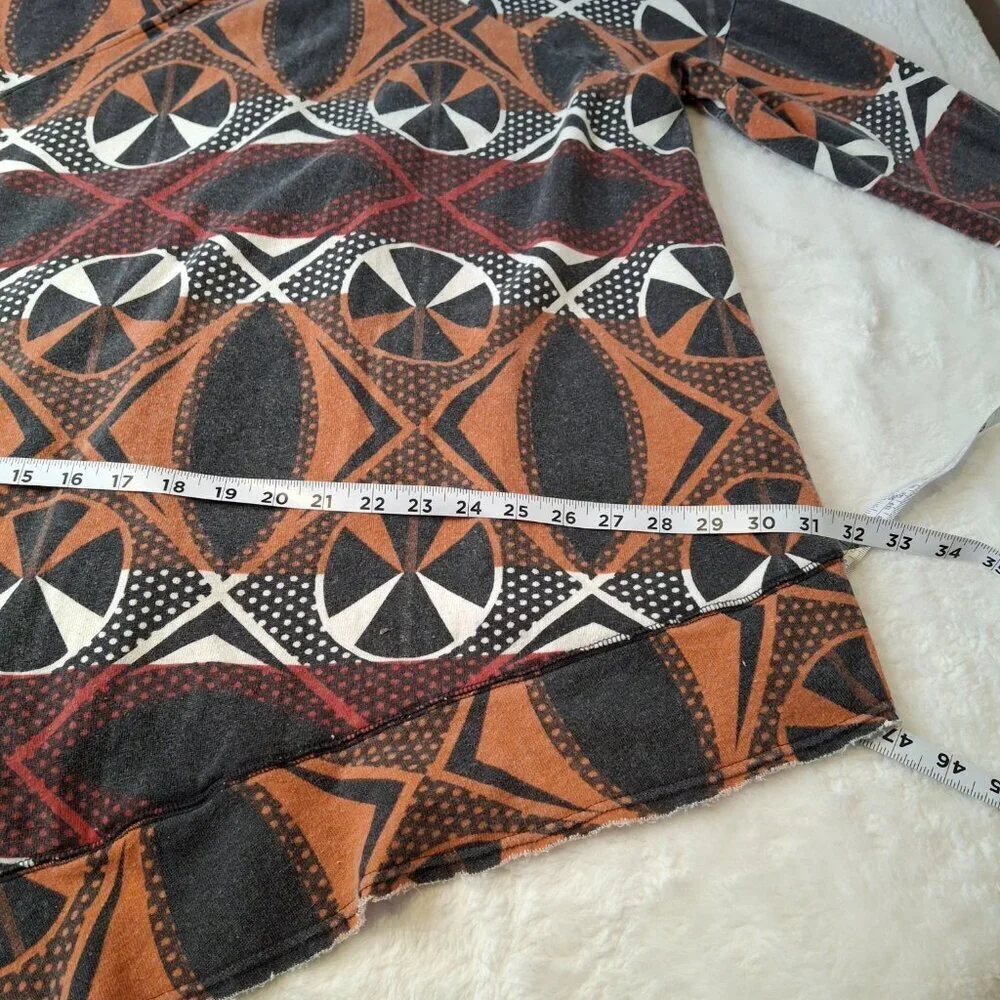 Free People Cardigan Peace Sign Graphic Sz L Oversized Artsy Boho Hippie 70s